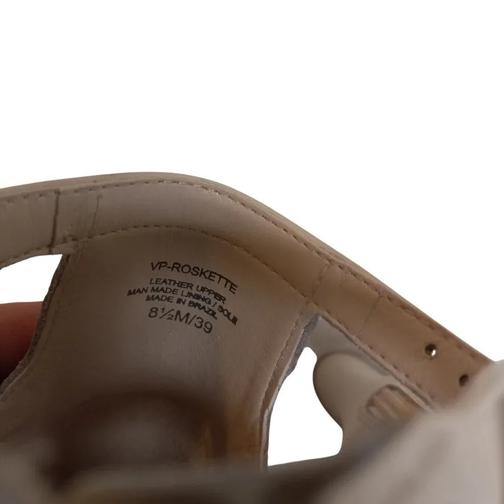 Vince Camuto 8.5 M Roskette Beige Leather Block Heel Sandals Open Toe Buckles - Picture 9 of 13